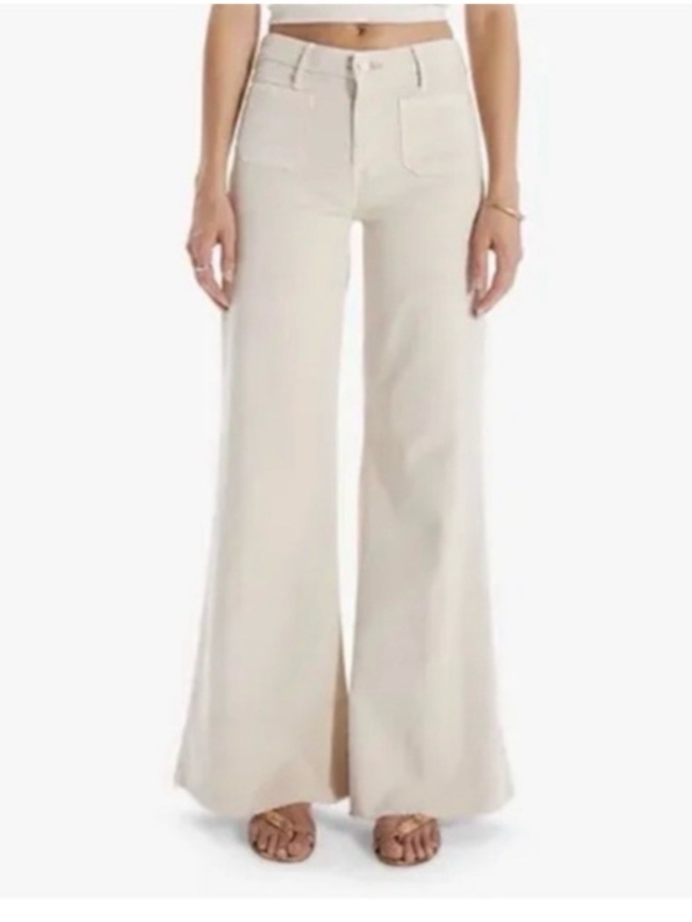 MOTHER superior Cream High-Rise patch pocket undercover sneak Wide Leg Jeans